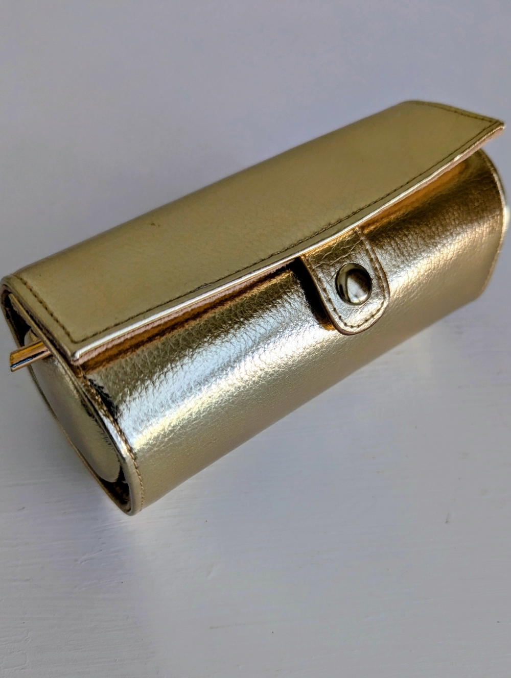Jewelry Roll Travel Case Organizer Bag Chic Metallic Gold PU Leather Zip Slots